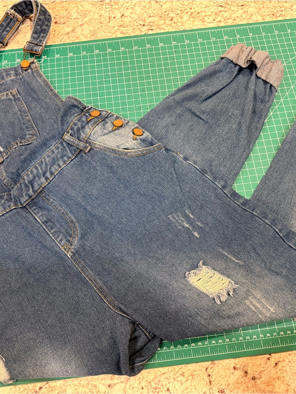 Distressed Denim Overalls Medium Wash Boyfriend Utility Boho - Picture 7 of 9